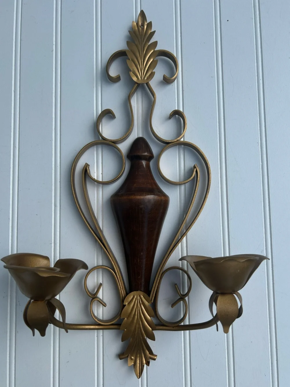 Vintage Sconce Gold Wood Wall Candle Holder Gallery Hollywood Regency 17x11